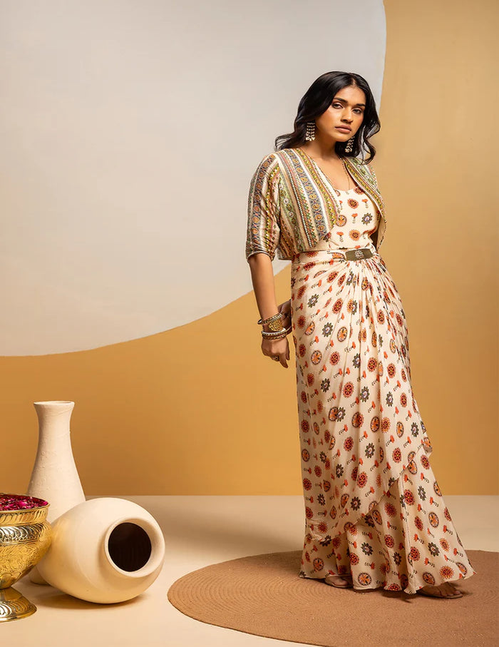 Taarani long drape dress set