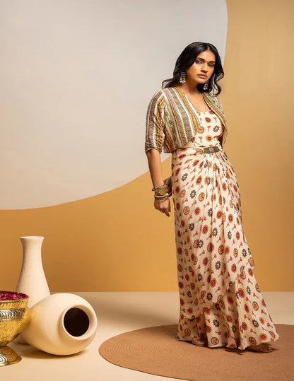 Taarani long drape dress set