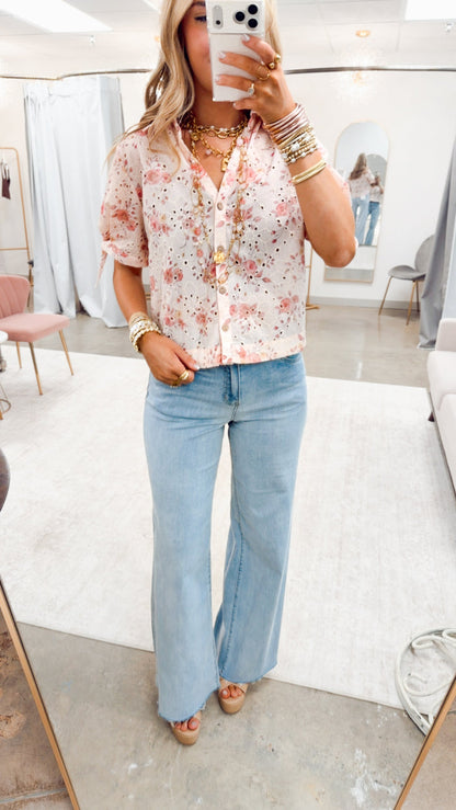 The Coral Bloom Eyelet Top