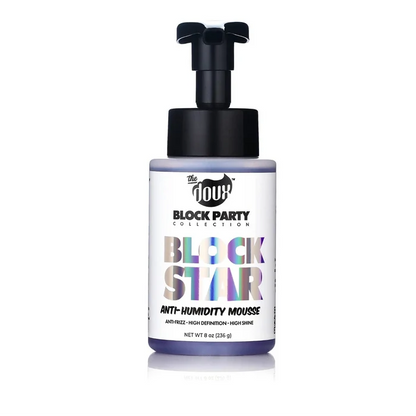 Block Star anti-humidity mousse bottle with black cap on a white background