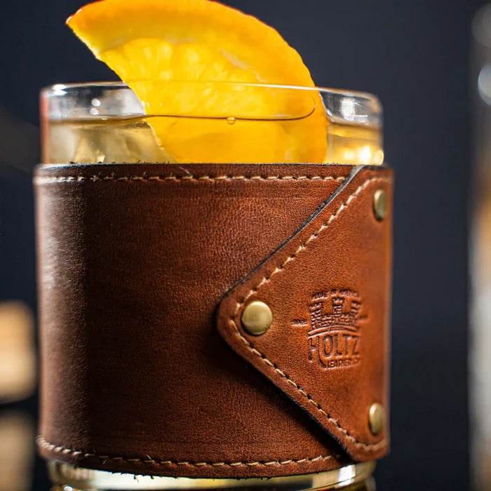 The Gentleman Rocks Glass & Sleeves Leather - Set of Two Wraps & Glasses | Holtz Leather Co.