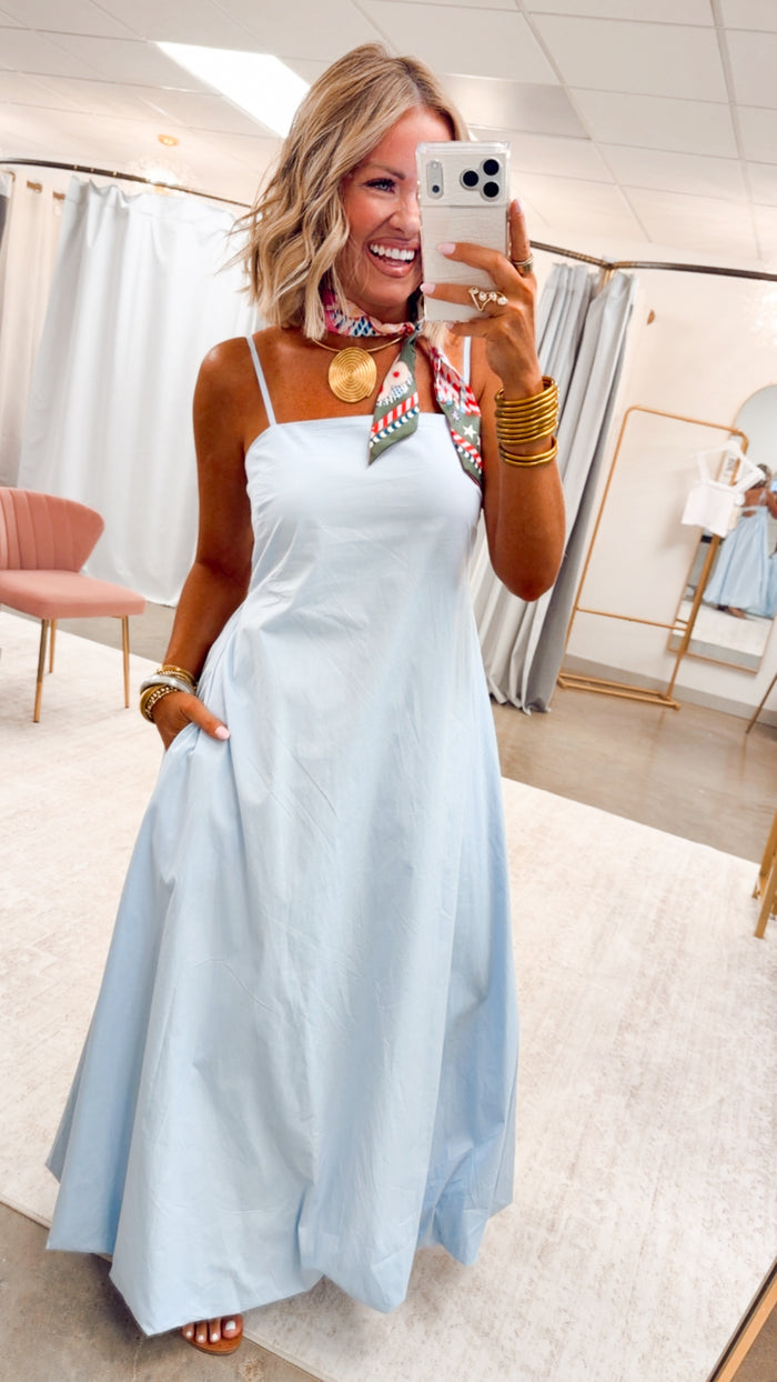 The Juniper Bubble Hem Maxi Dress-Blue