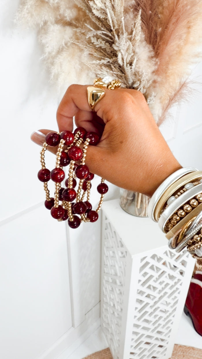 The Marbled Beauty Bracelet Set-Burgundy
