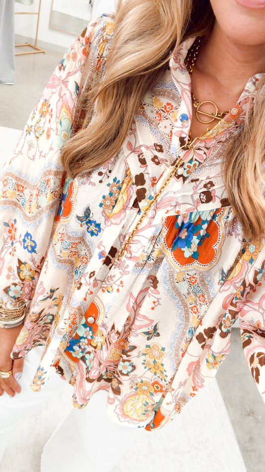 The Marigold Paisley Button Down Blouse