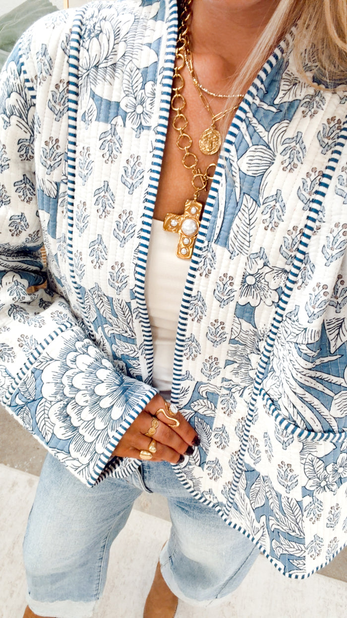 The Pippa Quilted Jacket-Blue Multi