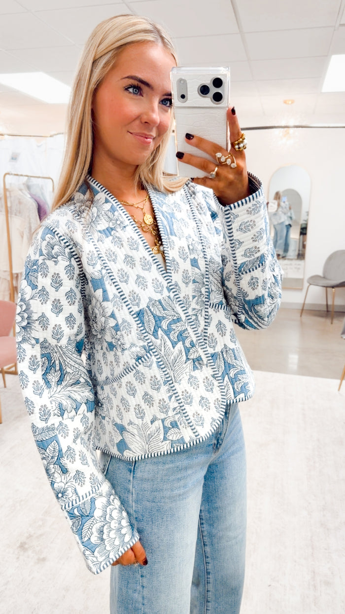 The Pippa Quilted Jacket-Blue Multi