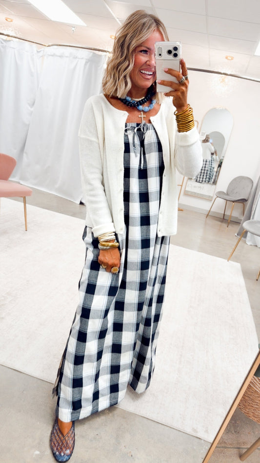 The Plaid Darling Dress-Navy