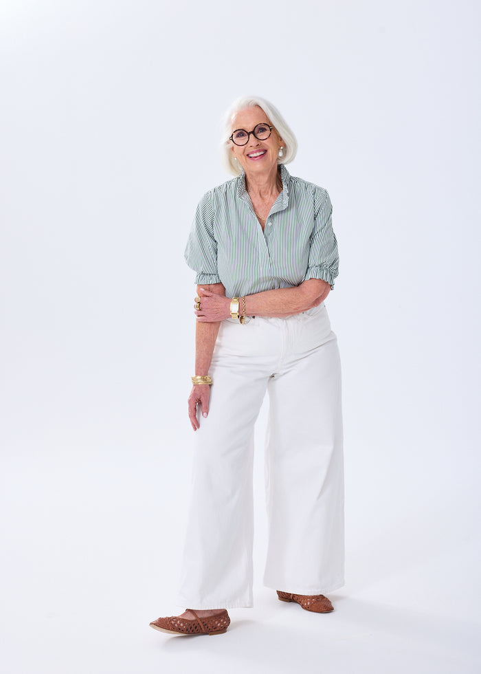 The Short Sleeve Ruffle Blouse - Striped