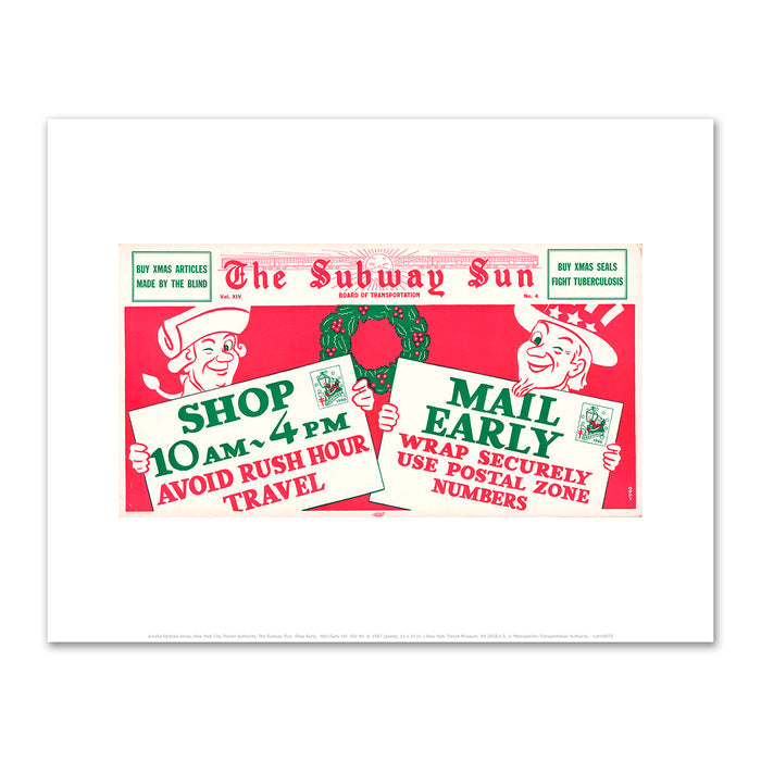 Amelia Opdyke Jones, New York City Transit Authority, The Subway Sun, Shop Early.. Mail Early Vol. XIV No. 4, 1947, New York Transit Museum, XX.2018.4.5. Â© Metropolitan Transportation Authority. Fine Art Prints in various sizes by Museums.Co