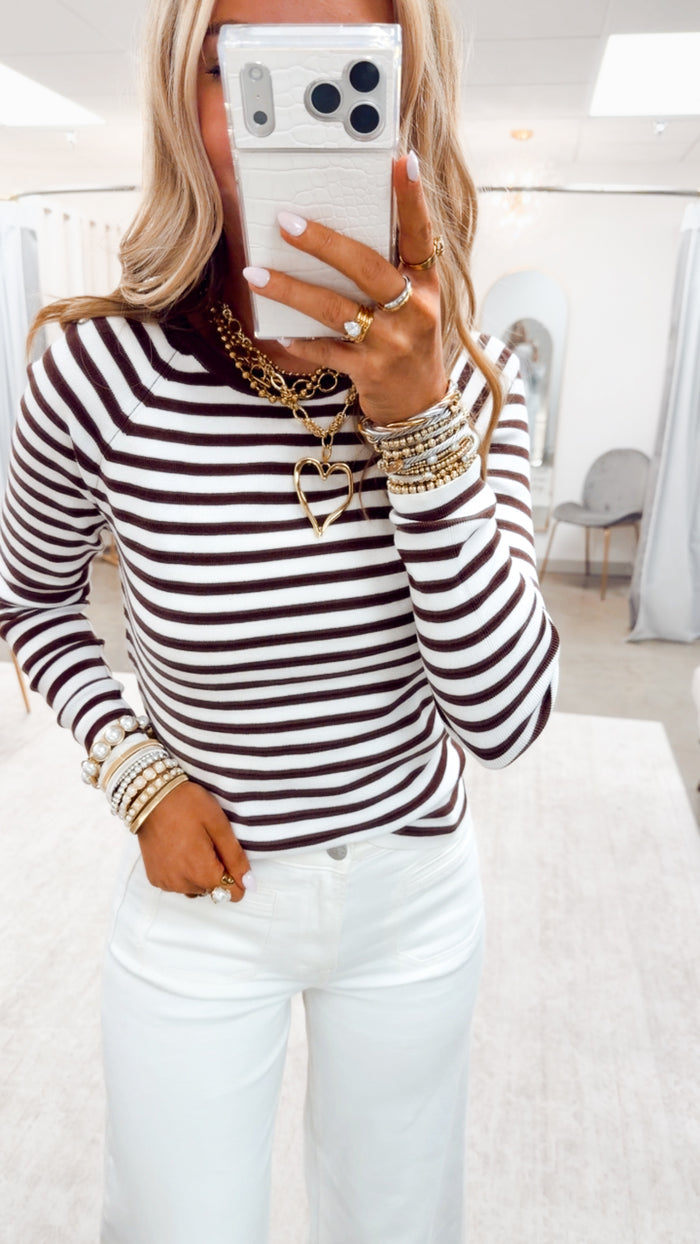 The Sutton Stripe Top-Brown