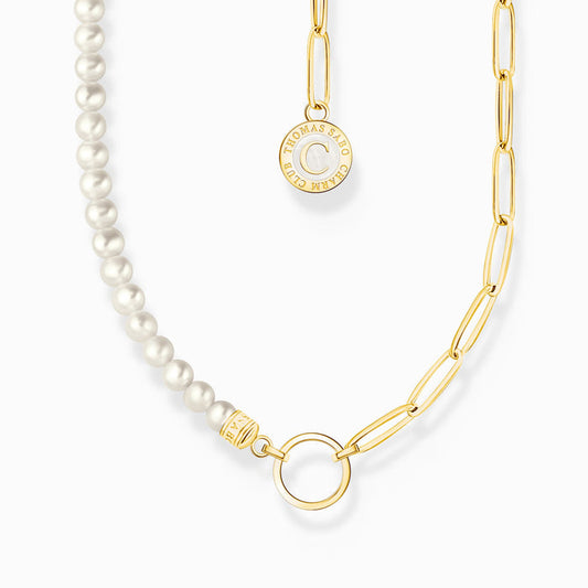 Thomas Sabo Member Charm-Kette mit weißen Perlen und Charmista Coin vergoldet - KE2189-430-14-L45V