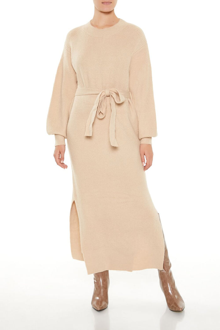 Tie-Front Midi Sweater Dress