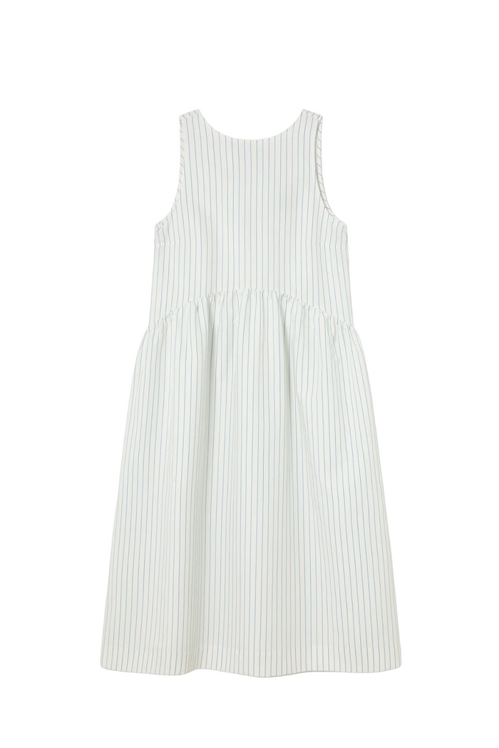Tiny Big Sister striped cotton dress with a low back detail and relaxed summer fit. Light, flattering and easy to wear. Shop at Dotique.