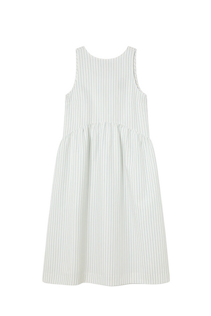 Tiny Big Sister striped cotton dress with a low back detail and relaxed summer fit. Light, flattering and easy to wear. Shop at Dotique.