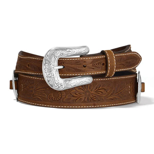 Tony Lama Women's Sedona Concho Floral Tooled Brown Leather Belt