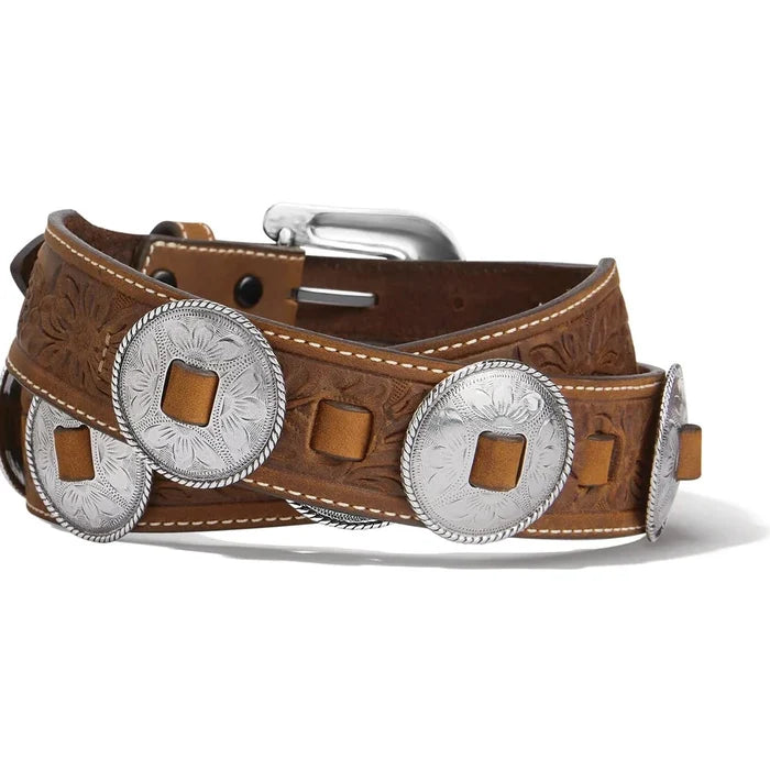 Tony Lama Women's Sedona Concho Floral Tooled Brown Leather Belt