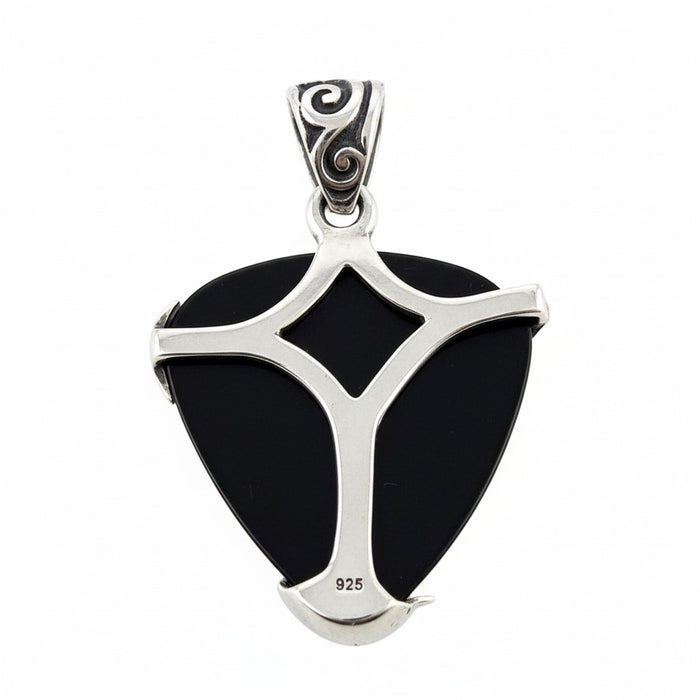 The back of the silver plectrum holder pendant, showing the .925 hallmark.