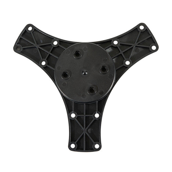 The Triple Splitter Bar Plate is a black, three-pronged mounting bracket with a circular center and multiple screw holes per arm, featuring the AMPS mounting pattern and shown from above against a white background.