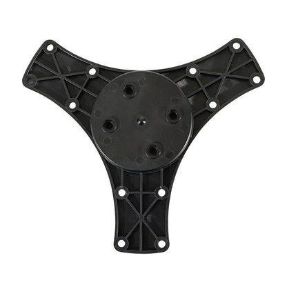 The Triple Splitter Bar Plate is a black, three-pronged mounting bracket with a circular center and multiple screw holes per arm, featuring the AMPS mounting pattern and shown from above against a white background.