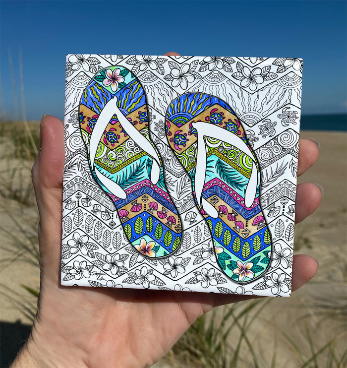Tropical Flip Flops Ceramic Tile