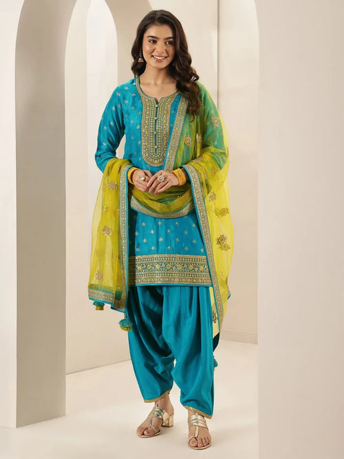 Turquoise blue Silk Suit Set