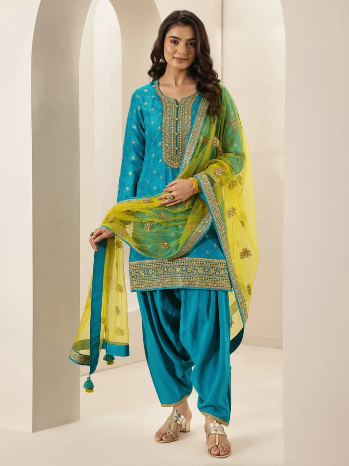 Turquoise blue Silk Suit Set