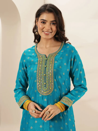 Turquoise blue Silk Suit Set