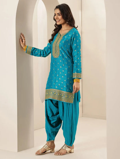 Turquoise blue Silk Suit Set