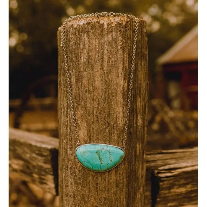 Turquoise Chunk Stone Silver Necklace