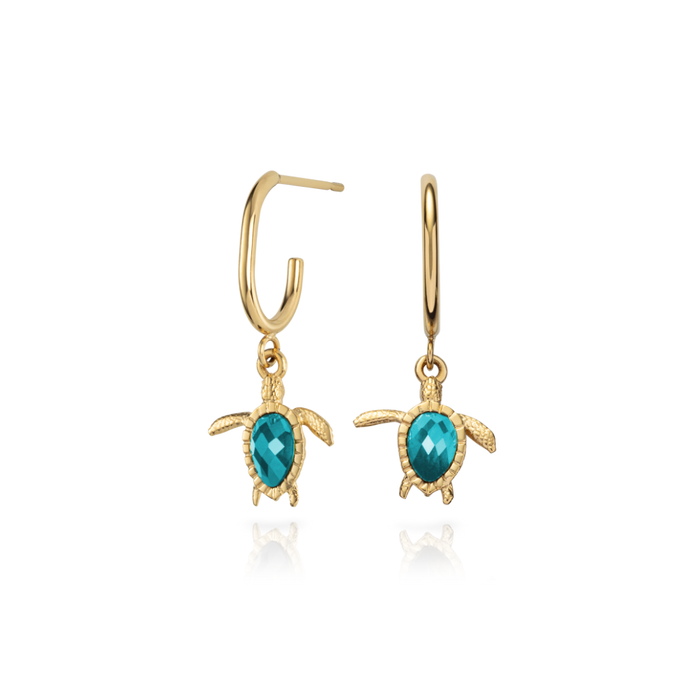 Turtle Hoops Ohrring Aquamarine Gold