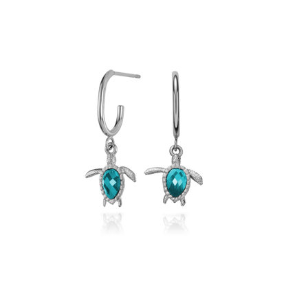 Turtle Hoops Ohrring Aquamarine Silber