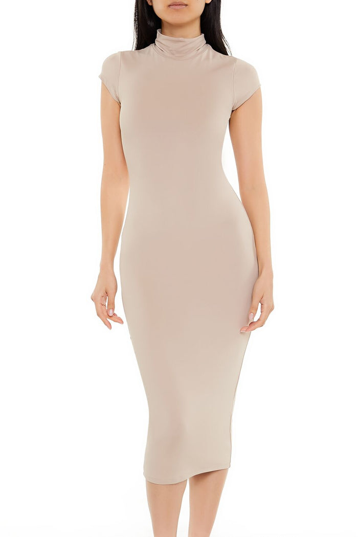 Turtleneck Bodycon Contour Sculpt Midi Dress