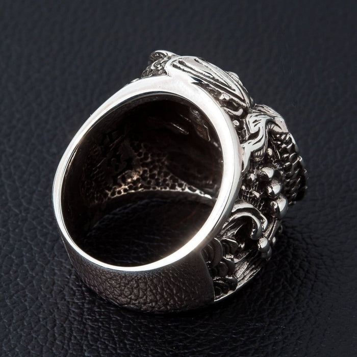 Interior view of 925 sterling silver koi fish ring showing craftsmanship and hallmark area