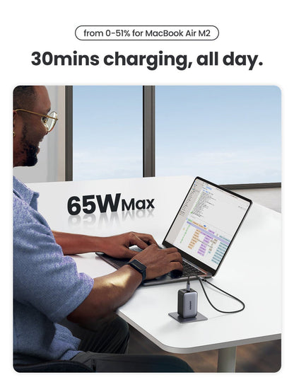 UGREEN 65W iphone charger charge MacBook Air M2 device from 0-51% in 30 minutes
