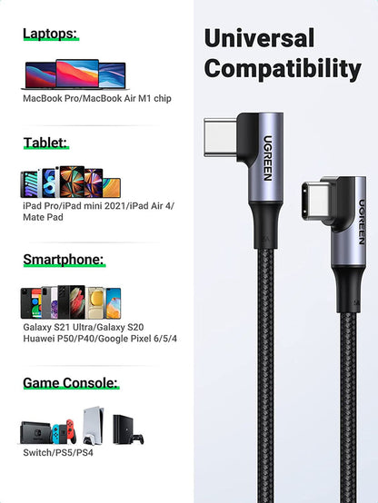 UGREEN USB-C Cable (100W, 90 Degree)