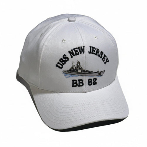 White cap with 'New Jersey' and 'BB 62' text on a light gray background
