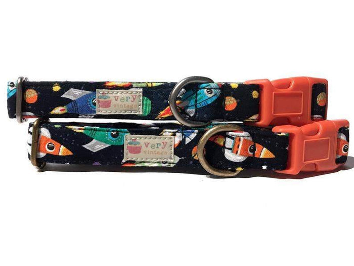 Very Vintage Designs Blast Off Organic Cotton Pet Dog & Cat Collar - Paw Naturals