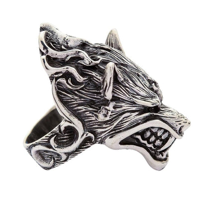 Werewolf Head Ring Tribal Side Carved.