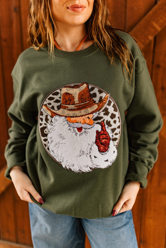 Western Santa Sequin Patch Sweatshirt