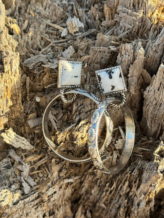 White Buffalo Turquoise Stone Hoop Earrings