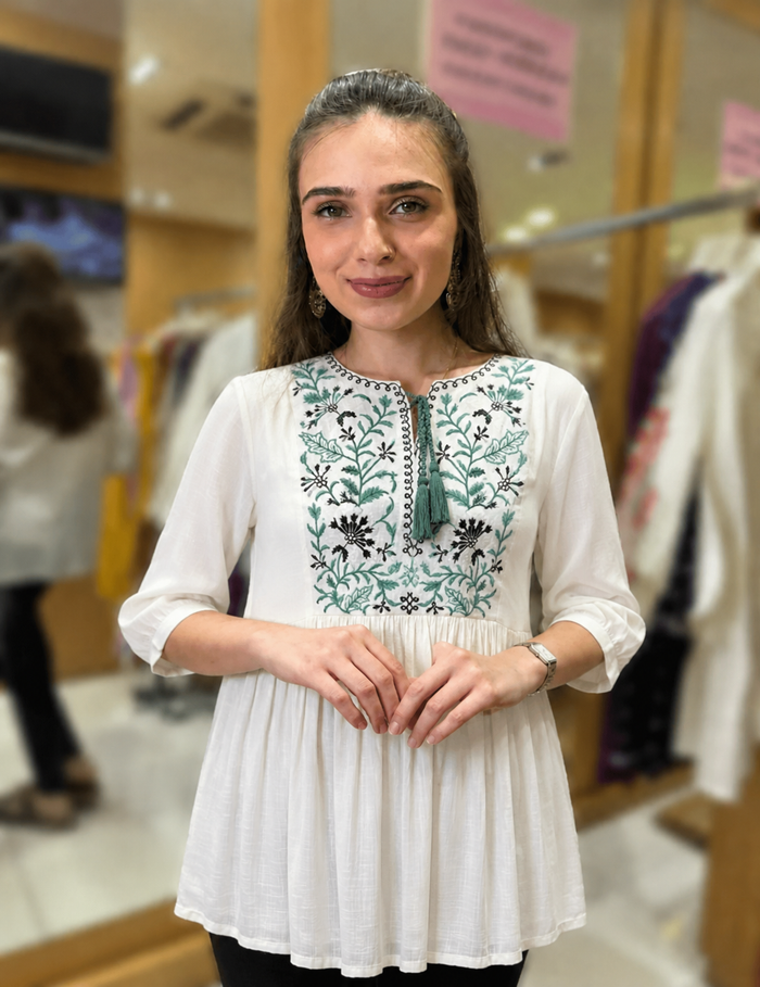 White Floral Embroidered Tunic