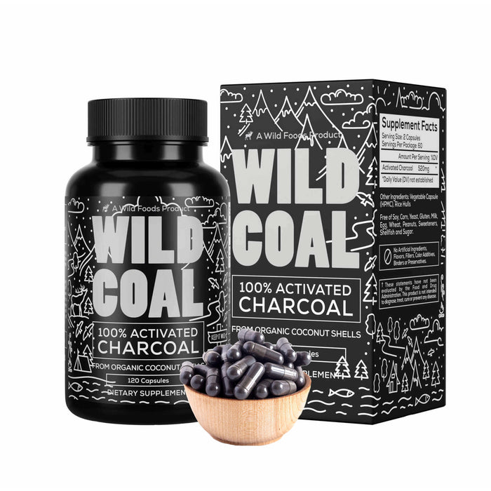 Activated Charcoal Capsules, 120ct Case of 12 Wholesale Wild Foods
