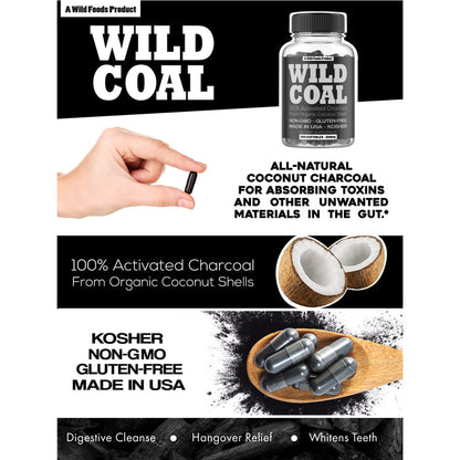 Activated Charcoal Capsules, 120ct Case of 12 Wholesale Wild Foods
