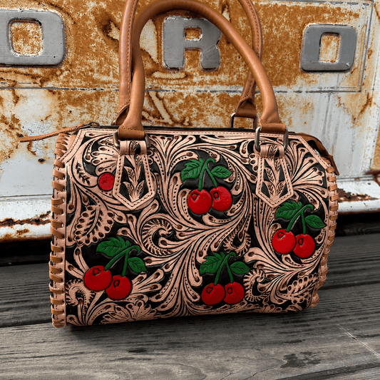 Wild Cherry Tooled Leather Handbag
