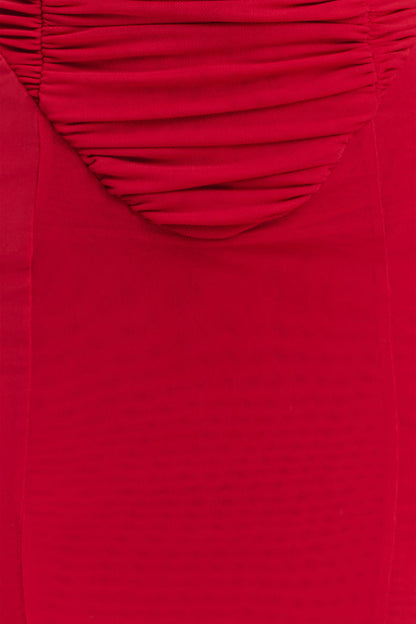 Willa Gathered Mesh Midi Dress - Ruby