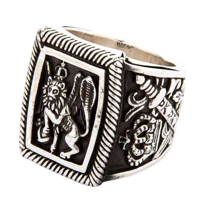 A heavy, 30-gram sterling silver lion ring inspired by the iconic symbol of Venice.
