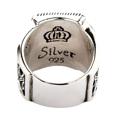 The inside of the heavy winged lion ring, displaying the Silver 925 hallmark for authenticity.