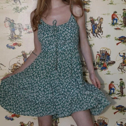 Women's Cactus Spaghetti Strap Tie Front Sundress in Frosty Spruce