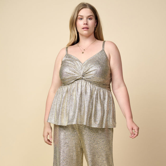 Women's Champaign Metallic Foil Twisted Cami Plus Size