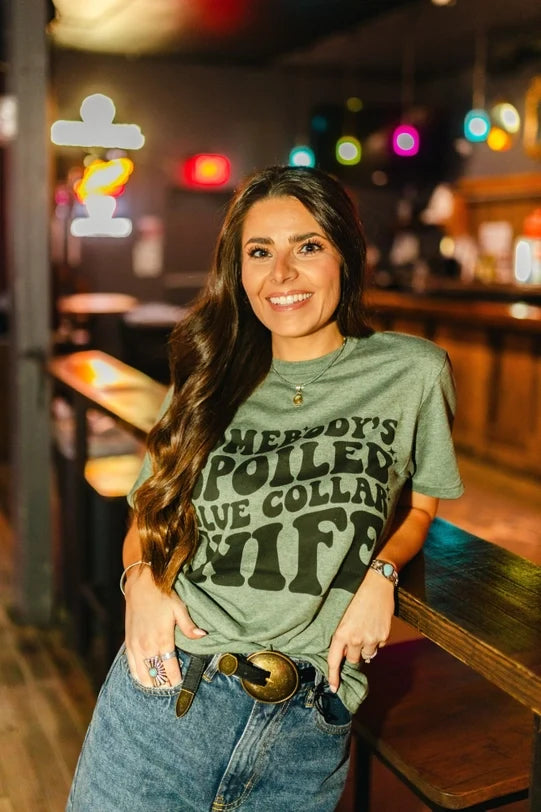 Women's Spoiled Blue Collar Wife Wordy Tee in Sage